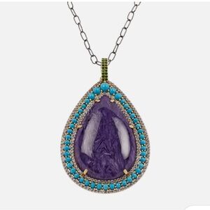 Purple Charoite Gemstones and Turquoise Pendant Necklace